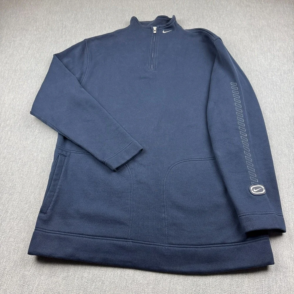 Vintage Y2K Nike Sweatshirt Mens Large Blue 1/4 Zip Fleece Pullover Long Sleeve